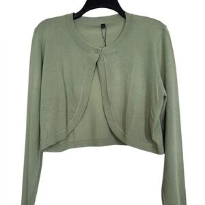 OmicGot Women’s Sz L Light Olive Green Cropped Bolero Cardigan Sweater NWT
